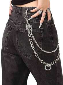 Sanrio 1 Piece Hello Kitty Punk Street Metal Layered Chain Keychain Women Men Waist Keychain Pants Jeans Hip Hop Pants Belt Chain Jewelry Accessories Suitable For Teen Summer Casual Outdoor Athletic Or Vacation Travel Or Graduation Gifts Or Birthday Dress Accessories Or Daily Wear