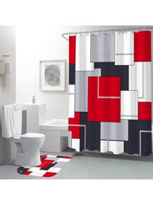 1pc/4pcs Bohemian Marble Block Geometric Shower Curtain Set, Vintage Elegant Marble Block Print Shower Curtain, Creating Unique Bathroom Decor. Waterproof Shower Curtain With 12 Hooks, Bath Mat, Toilet U-Shaped Pad, Toilet Lid Cover, Bathroom Partition, Bathroom Accessories, Bathroom Decoration