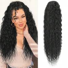 女士抽绳马尾接发 长款深波浪马尾接发 24英寸卷曲波浪马尾接发 合成纤维 可直接扎马尾假发 - 彩色 - 查看 3