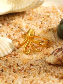 1pc Gold Stainless Steel Octopus Shaped Open Ring, Fashionable & Casual, Suitable For Women's Daily, Vacation, Travel, Holiday Wear