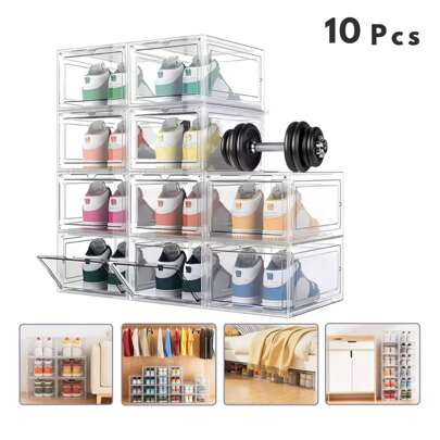 6/10/12/20 Pcs Set Caja de Zapatos Apilable de Plástico Transparente, Caja de Almacenamiento de Zapatos de Armario, Caja de Almacenamiento de Zapatos de Plástico Blanco Grey