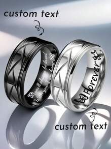 1 Pc Custom Intersecting Twill Ring Stainless Steel For Men Personalized Jewelry Birthday Party Valentine's Day Jewellery Gift Name Engrave - Multicolor - View 2