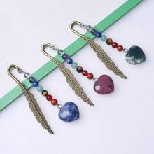 1 件天然水晶心形羽毛书签，手工制作的复古风格