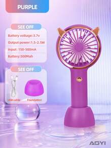 AOYI 1 件睫毛 500mAh 可充电手持迷你风扇，带 3 档调节、长按 LED 灯、USB 充电线 - 彩色 - 查看 19