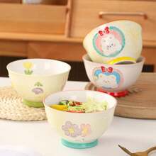 手绘浮雕陶瓷大容量饭碗，精美家用餐碗，可爱食物/沙拉碗 - 彩色 - 查看 3