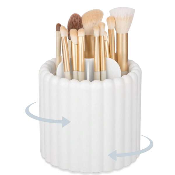 Soporte giratorio de 360 grados para brochas de maquillaje con 7 ranuras, organizador desmontable para almacenar brochas cosméticas, portaplumas para tocador, cómoda, escritorio, color blanco