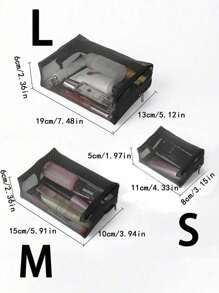 Transparent Mesh Cosmetic Bag, Makeup Bag, Cosmetic Storage Bag, Portable Storage Bag, Toiletry Bag, Large Capacity Travel Toiletry Bag, Cosmetic Storage Bag, Back To School Storage Bag, Skincare Bag, Cosmetic Storage Bag - Black - View 2