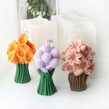 3D Emulation Narcissus Tulip Bouquet Silicone Candle Mold DIY Relief Lily Calla Flower Bundle Tool Handmade Flower Shaped Scented Soy Wax Candle Plaster Resin Decoration Making Mould Wedding Decor Candle Valentine's Day Gifts