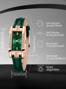 9PCS Green Fashion Women's Watch Set Luxury Versatile Rectangular Dial Quartz Watch Bracelet Necklace Earrings Set Suitable For Daily Clothing Matching Or Holiday Gifts