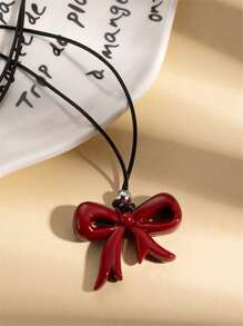 1pc Wine Red Plus Size Heart, Bowknot Pendant Long Sweater Chain Necklace For Women, Valentine's Day Jewelry, Women's Gift, Y2K Baddie Style Jewelry, Suitable For Gifts, Celebration Events, Valentine's Day Gift