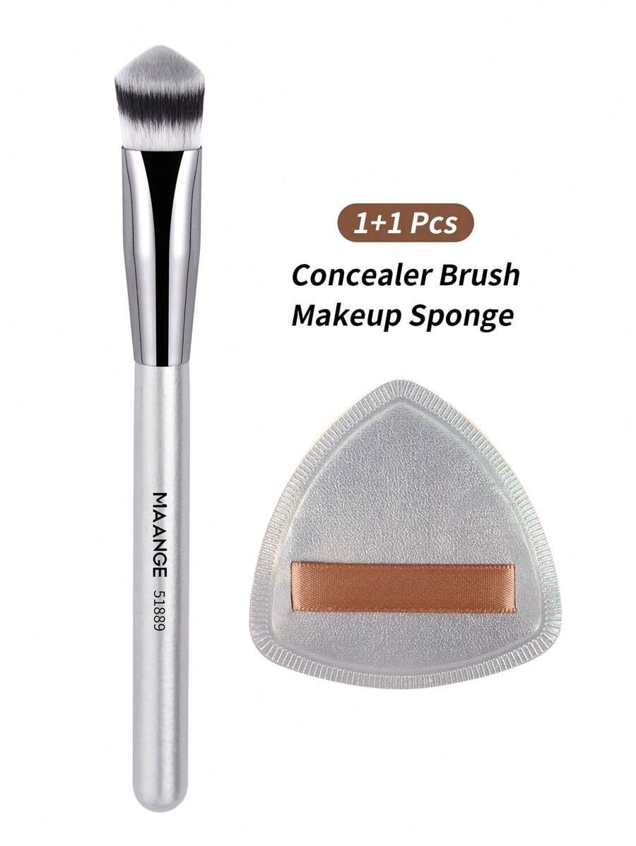 MAANGE 2pcs Makeup Tool Kit 1pc Foundation Air Cushion Puff Makeup Sponges For Liquid Cream Foundation 1pc Triangle Soft Fiber Top Concealer Brush Easy To Carry, Reapply Makeup - 銀色 - 查看 1