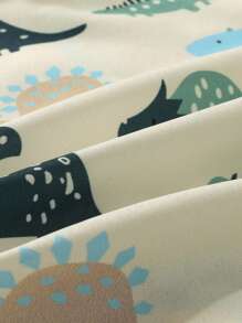 2pcs Casual Cute Baby Boy Clothes Set, Soft Comfortable Cartoon Dinosaur Print Shirt And Solid Color Sports Shorts Outfit, Baby Boy Clothing, Suitable For Daily, Vacation, Party, Outdoor