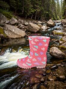 Waterproof Heart Print Rain Boots For Kids,Fun In Every Step,Weather-Ready Boots,Stay Dry In Style With Our Waterproof Rain Boots.