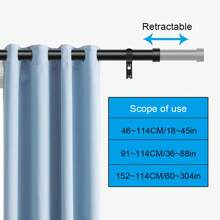 Carbon Steel Extendable Curtain Rod Pole With End Finials -1.2m-2.1m/1.6m-3m Full Stop - Black - View 8