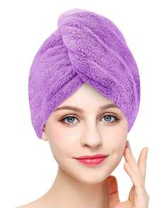 2件装女士干发帽珊瑚绒纯色高弹美容巾速干家用超强吸水不吹风浴帽 - 彩色 - 查看 3