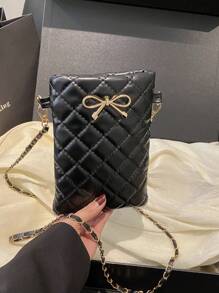 Mini Fashion Solid Color Quilted Small Bag With Diamond Grid Bow Hardware Decoration Chain Crossbody Bag, Suitable For Shopping, Wallet, Shopping, Young Women, College Students, Newcomers, And White Collars. They Are Very Suitable For Offices, Universities, Work, Business, Commuting, Outdoor Activities, Travel, And Outings
