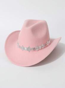 1pc Women New Cowboy Hat With Chain Decor, Fashionable European & American Style, Suitable For Daily Wear, Party, Club, Travel, Photography, All Season - Top Hat - View 5