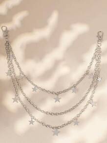 1pc Three Metallic Chains With Star Shaped Pendant, Hollow Out Decorated Pants Chain Street Punk Star Charm, Pants Chain Charm Layered Pants Chain Street - Multicolor - View 4