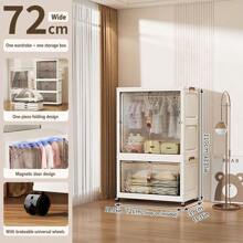 5/4/3/2/1 Layer Foldable Wardrobe, Free Installation Folding Clothes Storage Cabinet, With Wheels, Multiple Layers, Double Door, Magnetic Closure - Transparent - View 33