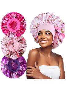 3入組實色舒適家居用帽：化療帽，女士護髮帽，緞面睡眠帽 - 鬆緊帶睡眠帽，時尚緞面睡眠帽，夜間睡眠帽，優雅如絲緞實色睡眠帽，輕盈柔軟睡眠帽，女士彈性浴帽