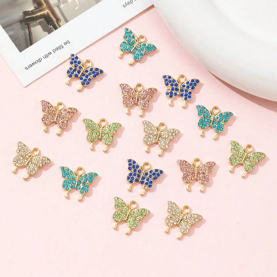 10 件彩色水钻蝴蝶吊饰，适用于 DIY 珠宝制作手链配件 - 蝴蝶型 - 查看 1