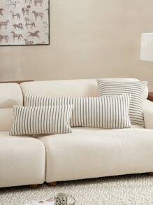 1 件，100% 涤纶农舍枕套，现代风格抱枕套，米色和黑色条纹靠垫套，沙发椅家居装饰客厅装饰四季装饰 - 米色 - 查看 1