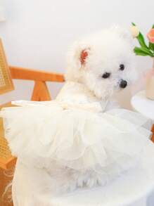 1 件宠物服装，适合猫和小型犬，透气轻便舒适的公主薄纱裙 - 花卉梦幻婚纱 - 白色 - 查看 2