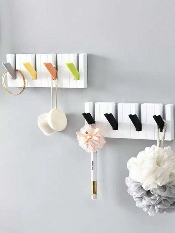 Ganchos de pared estilo piano de 4 rejillas, resistentes, sin necesidad de taladrar, con adhesivo, para almacenamiento en pared de dormitorio, cocina, estilo nórdico, para colgar abrigos, sombreros, bolsos, paraguas