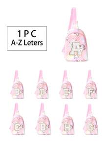 1 件 26 个英文字母刺绣粉色绗缝可爱独角兽斜挎包适合女孩卡哇伊可调节肩带便携式胸包适合徒步旅行、度假和日常通勤儿童节日礼物