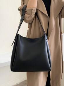 Minimalist High-End Fashion Large Capacity Mother Design Daily Commute Retro Casual Chic Solid Color Shoulder Bag For Women - Black - View 6