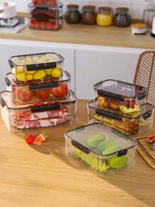1pc/3pcs/4pcs Large Capacity Sealed Food Storage Container, Transparent PET Material Lunch Box For Home - Multicolor - View 6