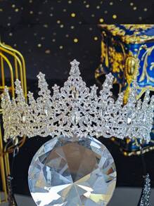 1 件合金水钻奢华全闪亮新娘皇冠头带，优雅水晶公主女王头饰，适合婚纱、派对、生日配饰 - 彩色 - 查看 7