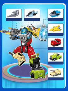 1套6合1，一款炫酷炫彩变形玩具装甲卫士直升机战斗机气垫船车消防船坦克变形机器人组合套装玩具，手工模型6种装甲卫士模型可选，早教ABS材质铝合金材质精美礼盒包装，适合儿童，宝宝女孩女孩8岁以上年级节生日派对礼物玩具