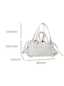 Fashionable Solid Color PU Drawstring Mini Handbag, Metallic Color Crossbody Shell Bag For Women - White - View 3