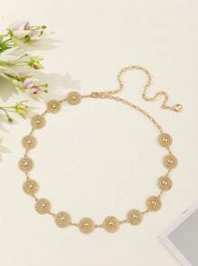Accesoriu rochie cu lanț cu talie cu disc rotund metalic pentru femei, centură decorativă de modă versatilă de purtat cu cămăși, blugi, potrivită pentru primăvară, vară, toamnă, iarnă