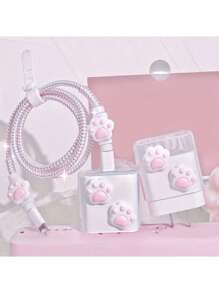 Juego de 5 protectores de cable de datos y cargador con diseño de pata de gato rosa lindo, un regalo ideal para el Día de la Mujer - Rosa - Ver 4