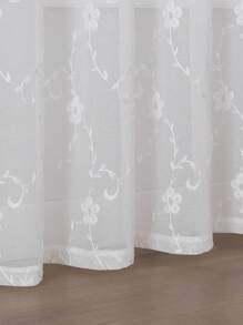 1 Stück weißer transparenter Vorhang mit Weinblatt- und kleinen Blumenmustern, floral bestickter Vorhang geeignet für Schlafzimmer/Wohnzimmer/Esszimmer/Stangendesign, herbstliche Heimdekoration eleganter Wohnzimmer-Vorhang/Schlafzimmer-Vorhang - Weiss - Übersicht 7