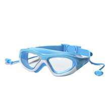 1pc防水防雾大框潜水一体镜一体式耳塞硅胶游泳镜大框游泳镜适合游泳训练休闲 - 藍色 - 查看 13