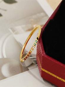 1pc Unique Design Minimalist Style 18K Gold-Plated Stainless Steel Cubic Zirconia Layered Ring For Women