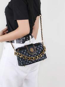 Nuevo diseño de nicho 2025 Bolso de caja de unicolor romboidal, bolso de mano con cadena gruesa, bolso cuadrado pequeño con costura bordada, elegante bolso de axila, versátil bolso cruzado de viaje, bolso de mujer de alta gama