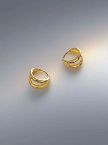 1 par de brincos de argola minimalistas com arco duplo, brinco unissex de cobre, adequado para uso diário, férias, festa, banquete no verão, presente para homens, casal, aniversário, festival, aniversário, dia dos namorados, feriado