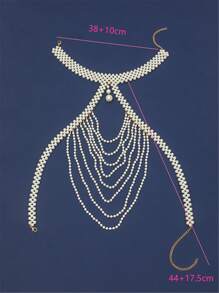 Graceful Multi-Layer Handmade (Faux) Pearl Woven Necklace/Shoulder Chain, Adjustable Length, Suitable For Party, Bikini Top, Beach Cover-Up And All Seasons - White - View 2