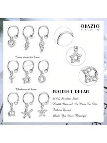 IRONBOX 9Pcs Ear Cuffs Stainless Steel Ear Cuffs For Women Men Non-Piercing Dainty Helix Cartilage Ear Clip On Wrap Earring Set Fake Earrings Lip Ring Adjustable - silvery - View 2
