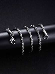 A Fashionable And Cool Men's Stainless Steel Twisted Rope Necklace Suitable For Daily Wear, Hip-Hop Style, Jewelry - Silver - View 9