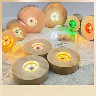 1 件 LED 木制展示架、3D 水晶玻璃树脂艺术展示架、香薰扩散器装饰、暖光、白光、暖白光、RGB 彩色照明模式、桌面和房间装饰艺术、发光夜灯、创意节日礼物氛围灯、USB 供电式台灯