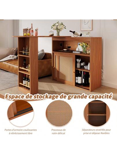 Bar Tafel Adjustable Storage Space, Rattan Cabinet Door, Moderne Multifunctional view 6