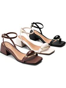 Lumiss Women's Sandals, Comfortable Low Heel, Metallic Embellishment, Blogger Lumiss - Rust Brown - View 5