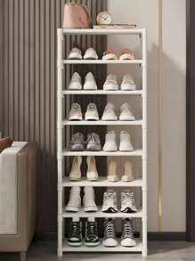 8 Tiers Narrow Shoe Rack Vertical Shelf Stable Organizer Space Saving Storage Cabinet Sturdy Easy DIY Non-Woven Fabric Metal Freestanding Shelves For Closet Entryway Hallway Bedroom