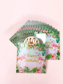 50/100Pcs Hawaiian Flamingo Happy Birthday Print Gift Bags,Birthday Theme Cookie Candy Bag,Tropical Flowers Hawaii Party Packing Bags,Birthday Party Decorations,Aloha Luau Hawaii Design Party Supplies,Summer Party Decor,Gift Packing