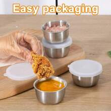 2/4/6/8/12 Pcs 304 Stainless Steel Salad Dressing Containers - 1.35 Oz Portable Sauce Cups With Leakproof Clear Lids, Reusable Seasoning Jars For Bento/Work/School/Picnic/Outdoor Activities/Travel/Back To School Accessories